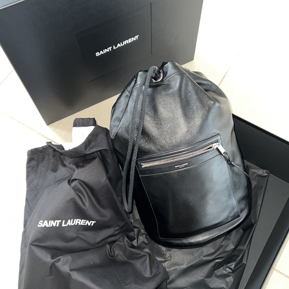 Saint Laurent City Sailor Leather Backpack YSL black leather bucket bag